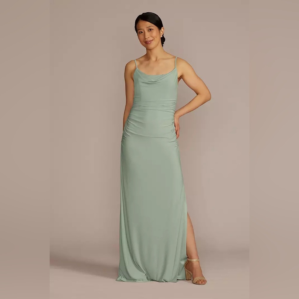 David’s bridal ruched jersey spaghetti strapped dress